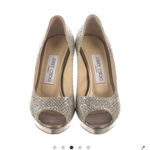Jimmy Choo Glitter Peep Toe Pumps 
Size 40